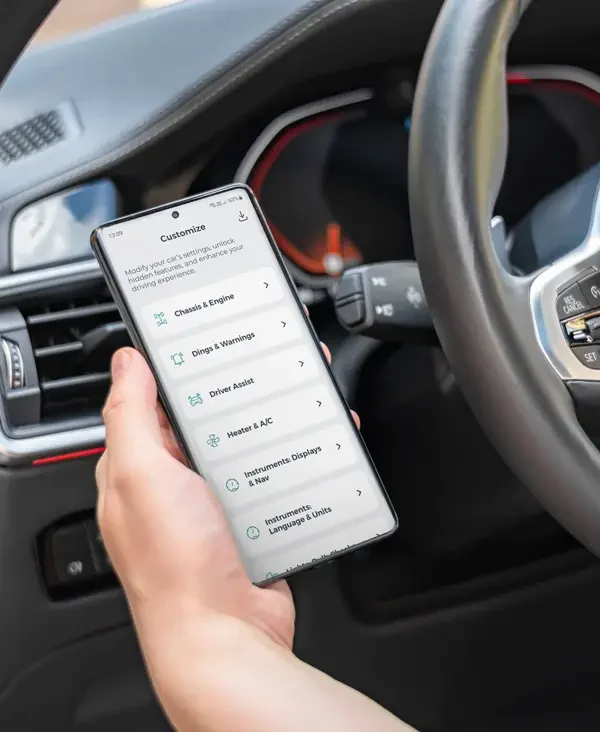 Use the customization menu to change your car's settings